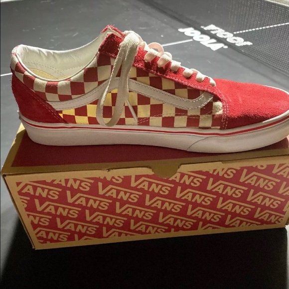 red and white checkered shoes